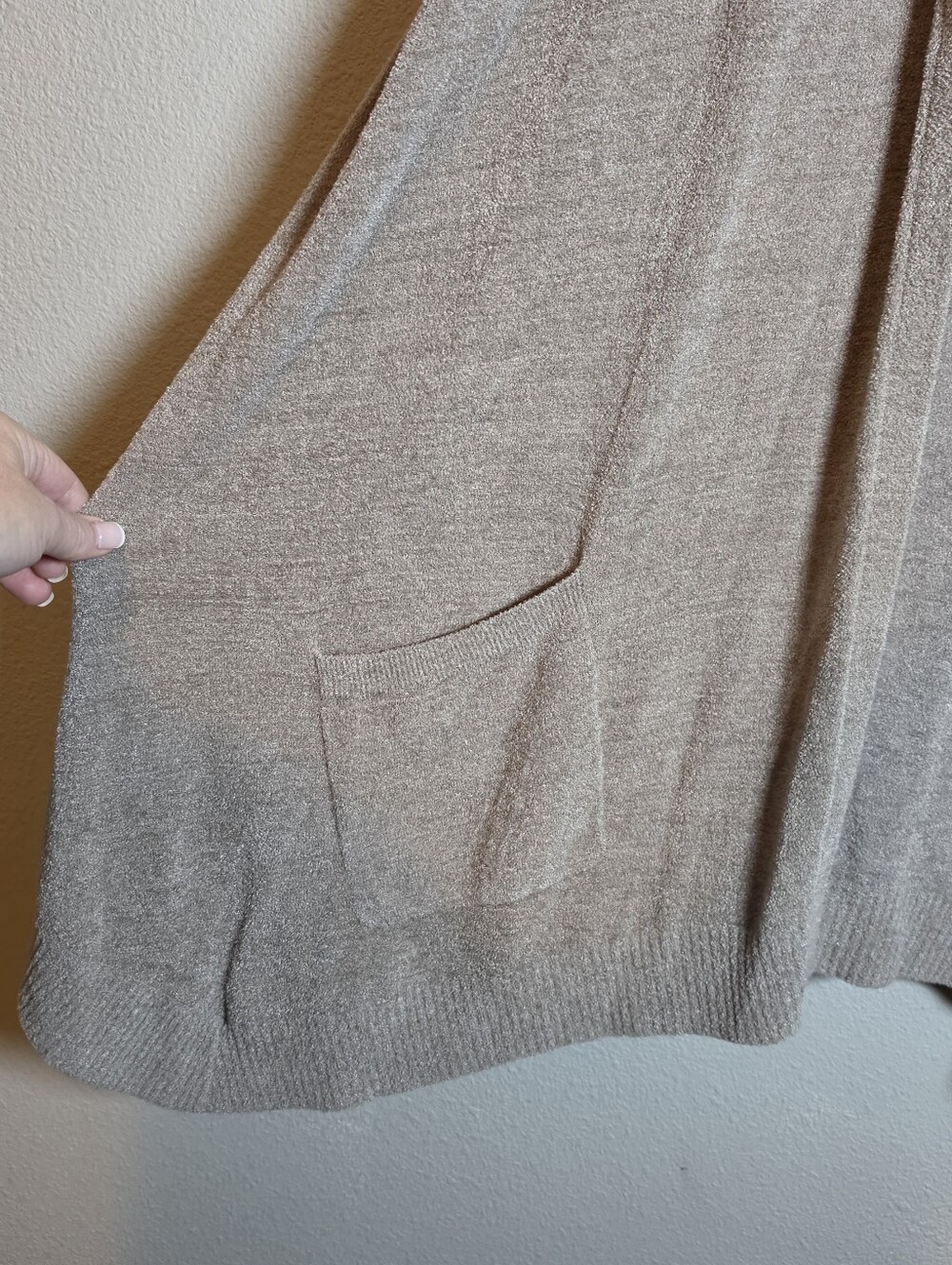 Barefoot Dreams CozyChic Hooded Seashore Cardigan Size L Oyster Neutral Duster - Picture 6 of 9